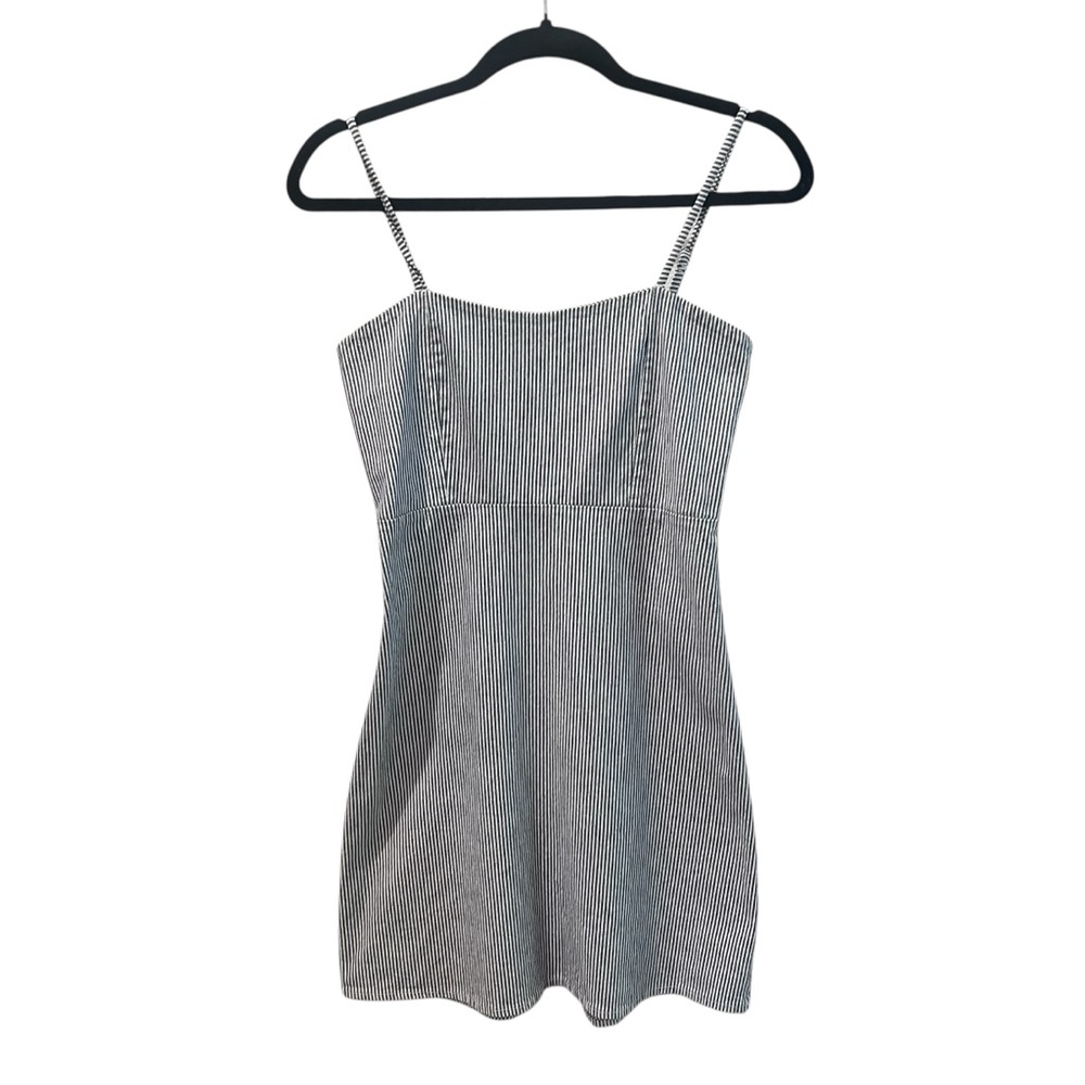 Brandy Melville White and Blue‎ Striped Cotton Slip Mini Dress